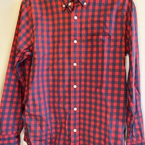 Abercrombie & Fitch Red and Blue Checkered Shirt - Relaxed Fit - Mens Small